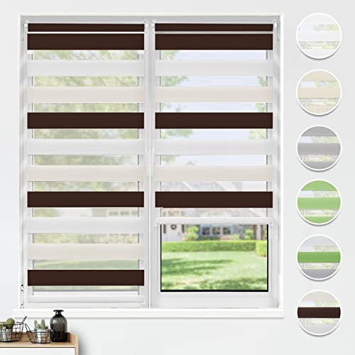 HOMEDEMO Doppelrollo Klemmfix ohne Bohren, (Weiss-Beige-Braun, 40x130cm) Duo Rollo Klemmrollo lichtdurchlässig, Fensterrollo Sichtschutz von HOMEDEMO