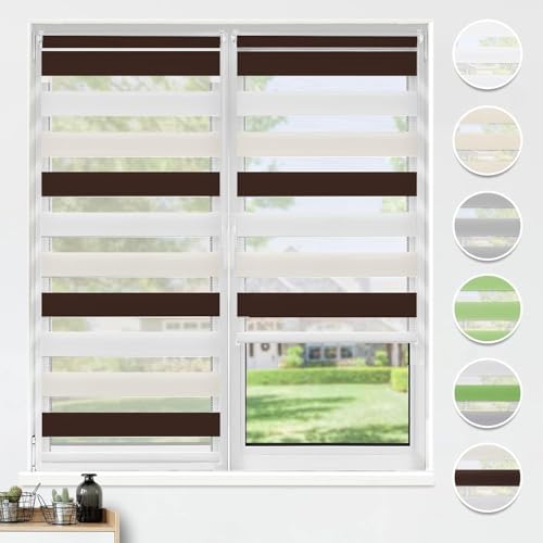 HOMEDEMO Doppelrollo Klemmfix ohne Bohren, (Weiss-Beige-Braun, 50x130cm) Duo Rollo Klemmrollo lichtdurchlässig, Fensterrollo Sichtschutz von HOMEDEMO