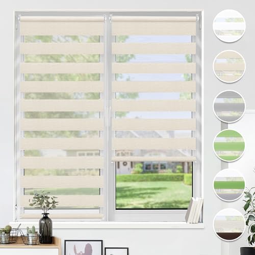 HOMEDEMO Doppelrollo Klemmfix ohne Bohren & mit Bohren, Rollos für Fenster und Tür, (Leinen, 60x150cm) Duo Rollo Klemmrollo lichtdurchlässig, Fensterrollo Sichtschutz von HOMEDEMO