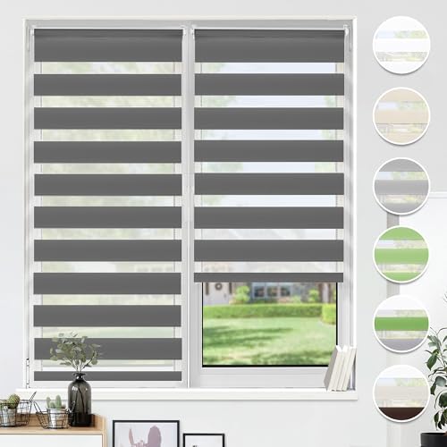 HOMEDEMO Doppelrollo Klemmfix ohne Bohren & mit Bohren, Rollos für Fenster und Tür, Anthrazit, 110x150cm(BxH), Duo Rollo Klemmrollo lichtdurchlässig, Fensterrollo Sichtschutz von HOMEDEMO