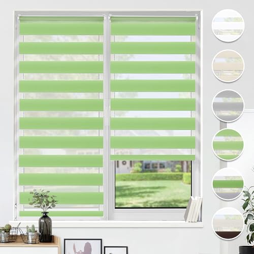 HOMEDEMO Doppelrollo Klemmfix ohne Bohren & mit Bohren, Rollos für Fenster und Tür, Grün, 55x150cm(BxH), Duo Rollo Klemmrollo lichtdurchlässig, Fensterrollo Sichtschutz von HOMEDEMO