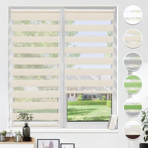 HOMEDEMO Doppelrollo Klemmfix ohne Bohren & mit Bohren, Rollos für Fenster und Tür, Leinen, 85x150cm(BxH), Duo Rollo Klemmrollo lichtdurchlässig, Fensterrollo Sichtschutz von HOMEDEMO