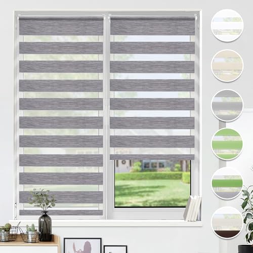 HOMEDEMO Doppelrollo Klemmfix ohne Bohren & mit Bohren, Rollos für Fenster und Tür, Stone, 85x120cm(BxH), Duo Rollo Klemmrollo lichtdurchlässig, Fensterrollo Sichtschutz von HOMEDEMO