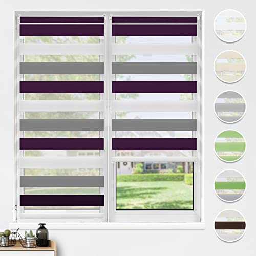 HOMEDEMO Doppelrollo Klemmfix ohne Bohren & mit Bohren, Rollos für Fenster und Tür, (Weiss-anthrazit-aubergine, 65x120cm) Duo Rollo Klemmrollo lichtdurchlässig, Fensterrollo Sichtschutz von HOMEDEMO