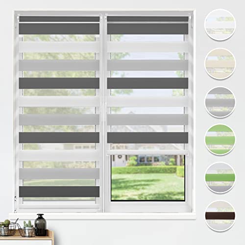 HOMEDEMO Doppelrollo Klemmfix ohne Bohren & mit Bohren, Rollos für Fenster und Tür, (Weiss-grau-anthrazit, 75x120cm) Duo Rollo Klemmrollo lichtdurchlässig, Fensterrollo Sichtschutz von HOMEDEMO