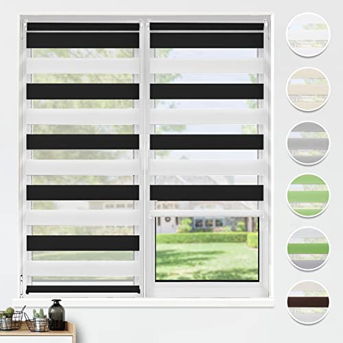 HOMEDEMO Doppelrollo Klemmfix ohne Bohren & mit Bohren, Rollos für Fenster und Tür, (Weiss-schwarz, 50x120cm) Duo Rollo Klemmrollo lichtdurchlässig, Fensterrollo Sichtschutz von HOMEDEMO