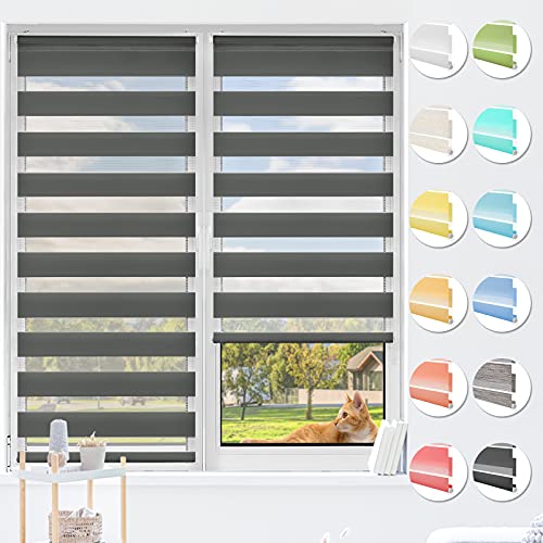 HOMEDEMO Doppelrollo Klemmfix ohne Bohren & mit Bohren, Rollos für Fenster und Tür, Anthrazit, 100x120cm(BxH), Duo Rollo Klemmrollo lichtdurchlässig, Fensterrollo Sichtschutz von HOMEDEMO