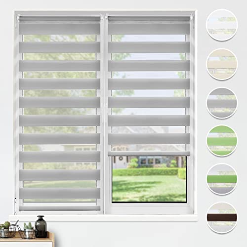 HOMEDEMO Doppelrollo Klemmfix ohne Bohren & mit Bohren, Rollos für Fenster und Tür, Grau, 55x230cm(BxH), Duo Rollo Klemmrollo lichtdurchlässig, Fensterrollo Sichtschutz von HOMEDEMO