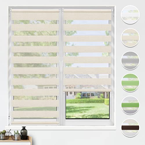 HOMEDEMO Doppelrollo Klemmfix ohne Bohren & mit Bohren, Rollos für Fenster und Tür, Leinen, 60x200cm(BxH), Duo Rollo Klemmrollo lichtdurchlässig, Fensterrollo Sichtschutz von HOMEDEMO