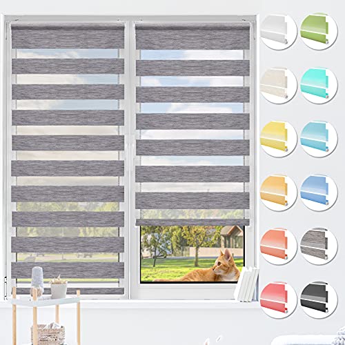 HOMEDEMO Doppelrollo Klemmfix ohne Bohren & mit Bohren, Rollos für Fenster und Tür, Stone, 80x130cm(BxH), Duo Rollo Klemmrollo lichtdurchlässig, Fensterrollo Sichtschutz von HOMEDEMO
