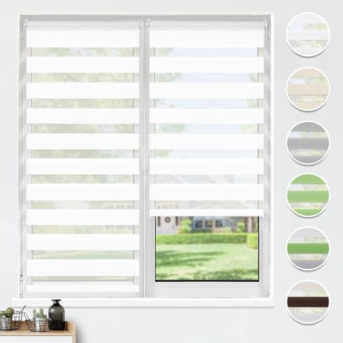 HOMEDEMO Doppelrollo Klemmfix ohne Bohren & mit Bohren, Rollos für Fenster und Tür, Weiß, 40x210cm(BxH), Duo Rollo Klemmrollo lichtdurchlässig, Fensterrollo Sichtschutz von HOMEDEMO