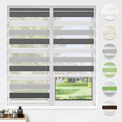HOMEDEMO Doppelrollo Klemmfix ohne Bohren & mit Bohren, Rollos für Fenster und Tür, Weiss-grau-anthrazit, 90x140cm(BxH), Duo Rollo Klemmrollo lichtdurchlässig, Fensterrollo Sichtschutz von HOMEDEMO