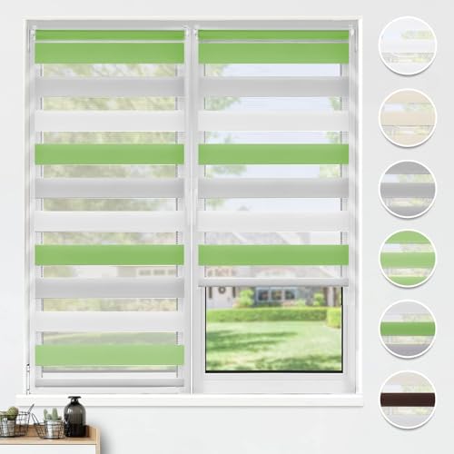 HOMEDEMO Doppelrollo Klemmfix ohne Bohren & mit Bohren, Rollos für Fenster und Tür, Weiss-grau-grün, 95x130cm(BxH), Duo Rollo Klemmrollo lichtdurchlässig, Fensterrollo Sichtschutz von HOMEDEMO