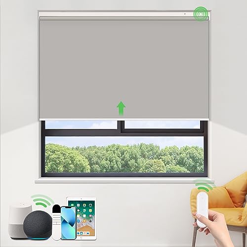 HOMEDEMO Elektrische Rollos Wiederaufladbare Verdunklungsrollo mit Motor & Fernbedienung, Grau 110x70cm(LxB), Rollo Innen ohne Bohren klemmfix/mit Bohren, Smart Rollo mit Alexa kompatibel von HOMEDEMO
