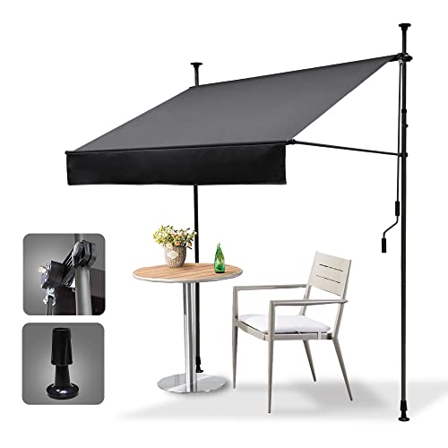HOMEDEMO Klemmmarkise Markise Balkon (200 cm x 125 cm) Anthrazit mit Handkurbel, Balkonmarkise ohne Bohren, Sonnenschutz und wasserdicht, UV-beständig und höhenverstellbar von HOMEDEMO
