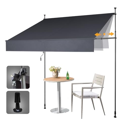 HOMEDEMO Klemmmarkise Markise Balkon ohne Bohren, 150cm x (120-150) cm Anthrazit, Upgrade Patent mit Verlängerten Einziehbaren Seitenstangen, UV-beständig Balkonmarkise höhenverstellbar Sonnenschutz von HOMEDEMO