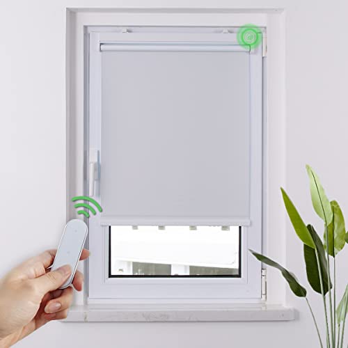 HOMEDEMO M100 Elektrische Rollos Verdunkelungsrollo mit Motor & Fernbedienung, Weiß 85x120cm(BxH), Smart Rollo ohne Bohren klemmfix & mit Bohren, Sonnenschutz Sichtschutz Rollo für Fenster von HOMEDEMO