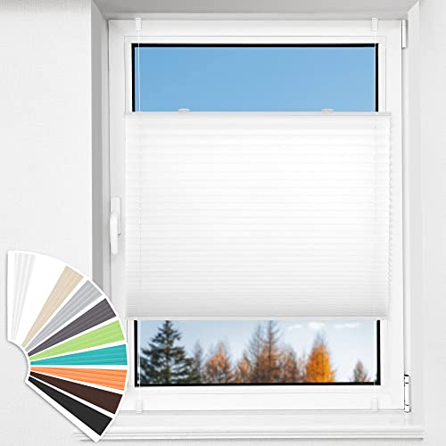 HOMEDEMO Plissee Klemmfix ohne Bohren Jalousien, Weiß, 30x80cm(BxH), Plisseerollo Fensterrollo mit Klemmträger, Faltrollo Klemmrollo Sicht-und Sonnenschutz Rollos für Fenster & Tür von HOMEDEMO
