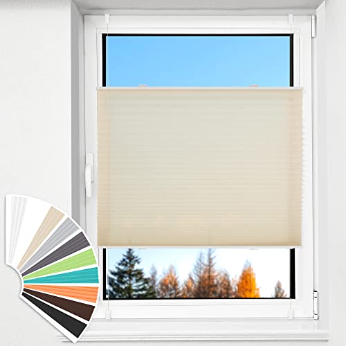 HOMEDEMO Plissee Klemmfix ohne Bohren, (55x100,Creme), Jalousie Plisseerollo Fensterrollo mit Klemmträger, Faltrollo Klemmrollo Sicht-und Sonnenschutz Rollos für Fenster & Tür von HOMEDEMO