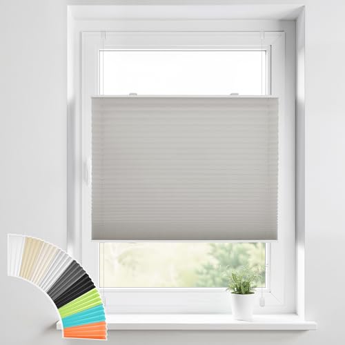 HOMEDEMO Plissee Klemmfix ohne Bohren Jalousien, Hellgrau, 75x180cm(BxH), Plisseerollo Fensterrollo mit Klemmträger, Faltrollo Klemmrollo Sicht-und Sonnenschutz Rollos für Fenster & Tür von HOMEDEMO