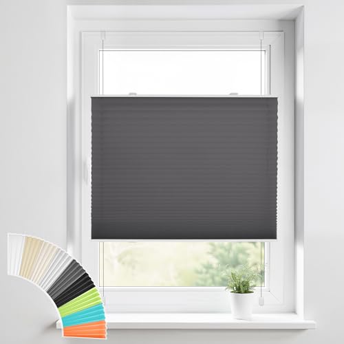 HOMEDEMO Plissee Klemmfix ohne Bohren Jalousien, Anthrazit, 75x90cm(BxH), Plisseerollo Fensterrollo mit Klemmträger, Faltrollo Klemmrollo Sicht-und Sonnenschutz Rollos für Fenster & Tür von HOMEDEMO