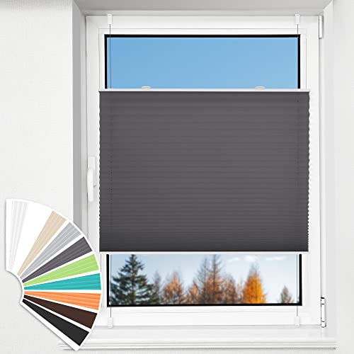 HOMEDEMO Plissee Klemmfix ohne Bohren Jalousien, Anthrazit, 85x180cm(BxH), Plisseerollo Fensterrollo mit Klemmträger, Faltrollo Klemmrollo Sicht-und Sonnenschutz Rollos für Fenster & Tür von HOMEDEMO