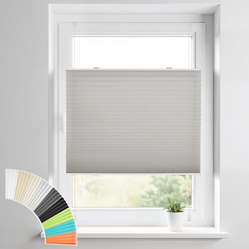 HOMEDEMO Plissee Klemmfix ohne Bohren Jalousien, Hellgrau, 85x180cm(BxH), Plisseerollo Fensterrollo mit Klemmträger, Faltrollo Klemmrollo Sicht-und Sonnenschutz Rollos für Fenster & Tür von HOMEDEMO