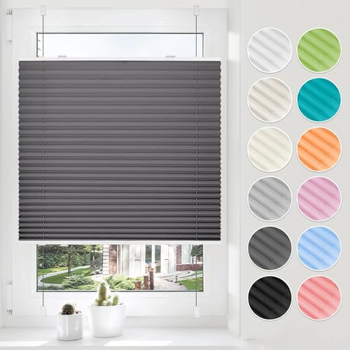 HOMEDEMO Plissee ohne Bohren Klemmfix, B100 x H110 cm Anthrazit, Faltrollo Plisseerollo Jalousie für Tür & Fenster Blickdicht Sichtschutz Sonnenschutz Rollo von HOMEDEMO