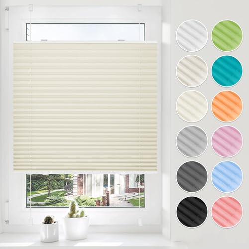 HOMEDEMO Plissee Klemmfix ohne Bohren 35x110cm Beige Faltrollo Plisseerollo Jalousie für Tür & Fenster Blickdicht Sichtschutz Sonnenschutz Rollo von HOMEDEMO