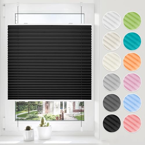 HOMEDEMO Plissee Klemmfix ohne Bohren 50x110cm Schwarz Plissees Plisseerollo für Tür & Fenster Blickdicht Sichtschutz Sonnenschutz Rollo von HOMEDEMO