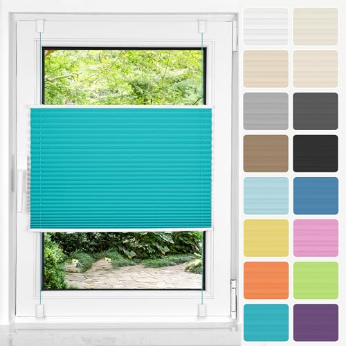 HOMEDEMO Plissee ohne Bohren Klemmfix, B60 x H120 cm Türkei Blau, Faltrollo Plisseerollo Jalousie für Tür & Fenster Blickdicht Sichtschutz Sonnenschutz Rollo von HOMEDEMO