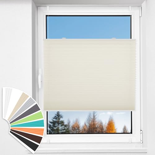 HOMEDEMO Plissee Klemmfix ohne Bohren Jalousien, Beige, 75x110cm(BxH), Plisseerollo Fensterrollo mit Klemmträger, Faltrollo Klemmrollo Sicht-und Sonnenschutz Rollos für Fenster & Tür von HOMEDEMO
