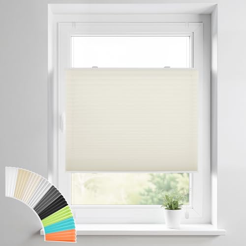 HOMEDEMO Plissee Klemmfix ohne Bohren Jalousien, Beige, 75x110cm(BxH), Plisseerollo Fensterrollo mit Klemmträger, Faltrollo Klemmrollo Sicht-und Sonnenschutz Rollos für Fenster & Tür von HOMEDEMO