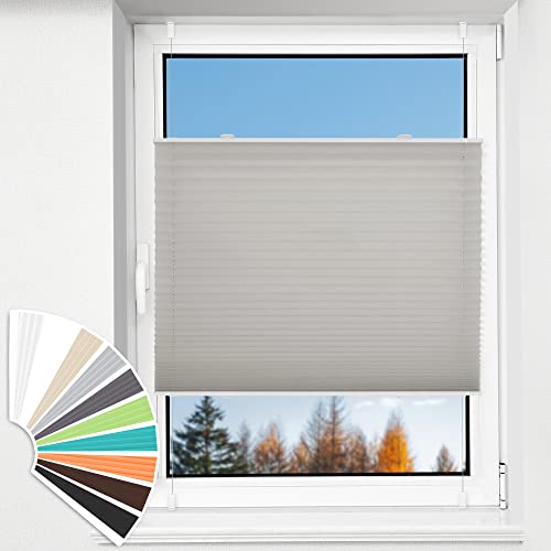 HOMEDEMO Plissee Klemmfix ohne Bohren Jalousien, Hellgrau, 75x230cm(BxH), Plisseerollo Fensterrollo mit Klemmträger, Faltrollo Klemmrollo Sicht-und Sonnenschutz Rollos für Fenster & Tür von HOMEDEMO