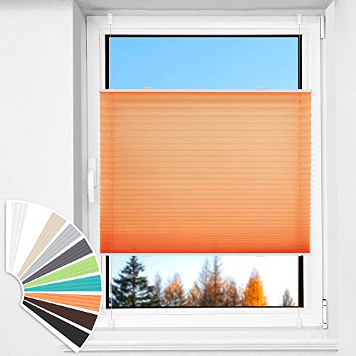 HOMEDEMO Plissee Klemmfix ohne Bohren Jalousien (Orange, 40x120cm) Plisseerollo Fensterrollo mit Klemmträger, Faltrollo Klemmrollo Sicht-und Sonnenschutz Rollos für Fenster & Tür von HOMEDEMO