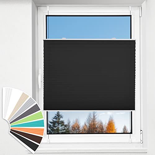 HOMEDEMO Plissee Klemmfix ohne Bohren Jalousien (Schwarz, 100x120cm) Plisseerollo Fensterrollo mit Klemmträger, Faltrollo Klemmrollo Sicht-und Sonnenschutz Rollos für Fenster & Tür von HOMEDEMO