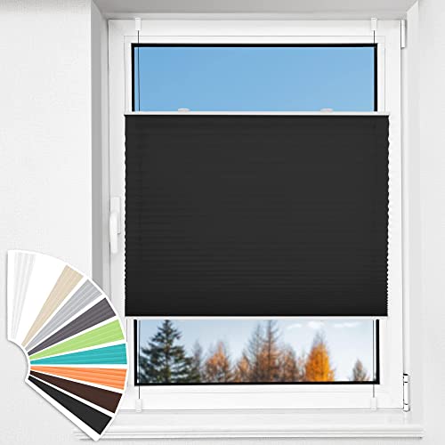 HOMEDEMO Plissee Klemmfix ohne Bohren Jalousien (Schwarz, 100x130cm) Plisseerollo Fensterrollo mit Klemmträger, Faltrollo Klemmrollo Sicht-und Sonnenschutz Rollos für Fenster & Tür von HOMEDEMO