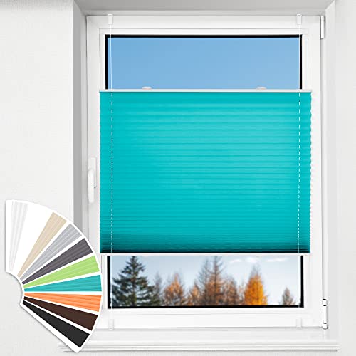 HOMEDEMO Plissee Klemmfix ohne Bohren Jalousien, Türkis, 65x120cm(BxH), Plisseerollo Fensterrollo mit Klemmträger, Faltrollo Klemmrollo Sicht-und Sonnenschutz Rollos für Fenster & Tür von HOMEDEMO