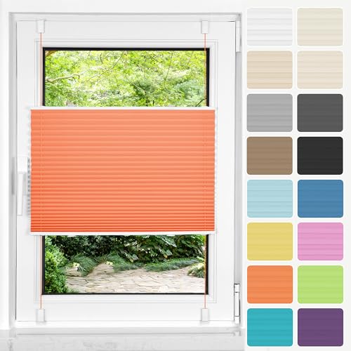HOMEDEMO Plissee ohne Bohren Klemmfix, B45 x H110 cm Orange, Faltrollo Plisseerollo Jalousie für Tür & Fenster Blickdicht Sichtschutz Sonnenschutz Rollo von HOMEDEMO