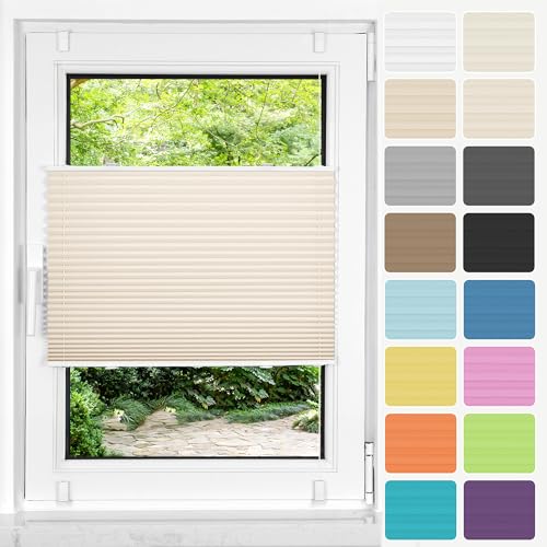 HOMEDEMO Plissee ohne Bohren Klemmfix, B80 x H110 cm Creme, Faltrollo Plisseerollo Jalousie Rollo für Tür & Fenster Blickdicht Sichtschutz Sonnenschutz HOMEDEMO Plissee ohne Bohren Klemmfix, B80 x H110 cm Creme, Faltrollo Plisseerollo Jalousie Rollo für Tür & Fenster Blickdicht Sichtschutz Sonnenschutz von HOMEDEMO