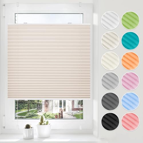 HOMEDEMO Plissee ohne Bohren Klemmfix 35x110cm Creme Faltrollo Plisseerollo Jalousie für Tür & Fenster Blickdicht Sichtschutz Sonnenschutz Rollo von HOMEDEMO