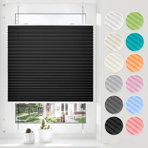 HOMEDEMO Plissee ohne Bohren Klemmfix 65x130cm Schwarz Faltrollo Plisseerollo Jalousie für Tür & Fenster Blickdicht Sichtschutz Sonnenschutz Rollo von HOMEDEMO