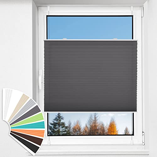 HOMEDEMO Plissee Klemmfix ohne Bohren Jalousien, Anthrazit, 70x200cm(BxH), Plisseerollo Fensterrollo mit Klemmträger, Faltrollo Klemmrollo Sicht-und Sonnenschutz Rollos für Fenster & Tür von HOMEDEMO