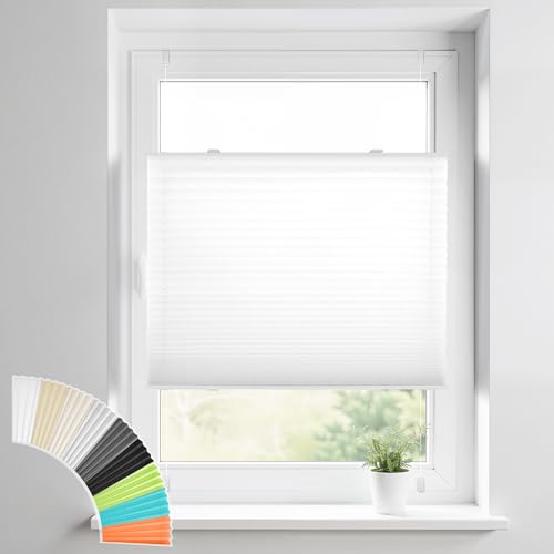 HOMEDEMO Plissee Klemmfix ohne Bohren Jalousien, Weiß, 105x200cm(BxH), Plisseerollo Fensterrollo mit Klemmträger, Faltrollo Klemmrollo Sicht-und Sonnenschutz Rollos für Fenster & Tür von HOMEDEMO