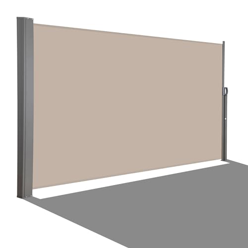 HOMEDEMO Seitenmarkise ausziehbar, Sichtschutz Sonnenschutz Markise, Windschutz Wasserdicht Seitenzugmarkise, 180 x 400+20 cm Khaki, Seitenrollo für Balkon, Terrasse, Garten von HOMEDEMO