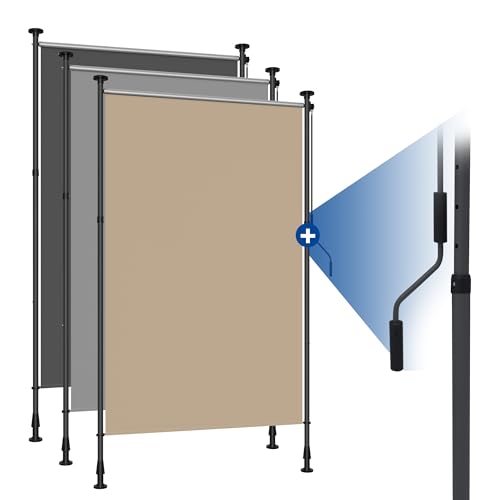 HOMEDEMO Senkrechtmarkise Außen, Vertikalmarkise ohne Bohren, Balkonrollo mit Handkurbel, Sichtschutz Sonnenschutz Windschutz, Balkon & Garten, 200 x (220-310) cm, Stoffbreite 185.5 cm, Khaki von HOMEDEMO