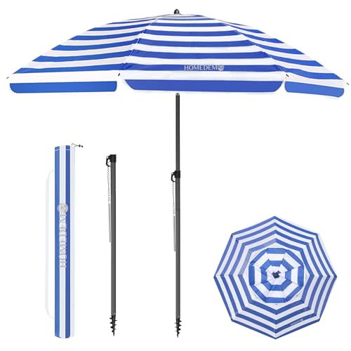 HOMEDEMO Sonnenschirm Strandschirm, Ø 180 cm Gartenschirm Marktschirm, Terrassenschirm mit Bodenhülse & Drehstange & Schutzhülle, Blaue weiße rund UV50+ Schutz Sonnenschutzschirm HOMEDEMO Sonnenschirm Strandschirm, Ø 180 cm Gartenschirm Marktschirm, Terrassenschirm mit Bodenhülse & Drehstange & Schutzhülle, Blaue weiße rund UV50+ Schutz Sonnenschutzschirm von HOMEDEMO