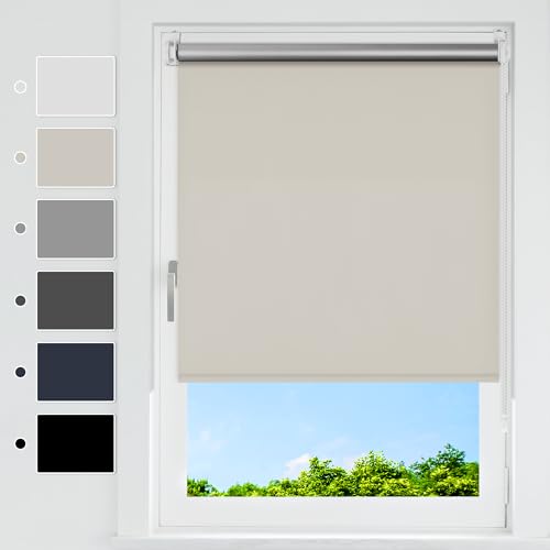 HOMEDEMO Verdunklungsrollo ohne Bohren, Verdunkelungsrollo Klemmfix, Creme B105 x H130 cm (Stoffbreite 100cm), Klemmrollo Fensterrollo Sonnenschutz und Sichtschutz, Rollos für Fenster & Tür von HOMEDEMO