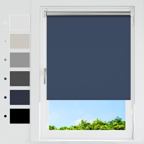HOMEDEMO Verdunklungsrollo ohne Bohren, Verdunkelungsrollo Klemmfix, Dunkelblau B120 x H160 cm (Stoffbreite 115cm), Klemmrollo Fensterrollo Sonnenschutz und Sichtschutz, Rollos für Fenster & Tür von HOMEDEMO