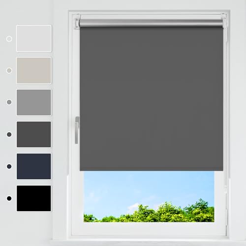 HOMEDEMO Verdunklungsrollo ohne Bohren, Verdunkelungsrollo Klemmfix, Dunkelgrau B95 x H160 cm (Stoffbreite 90cm), Klemmrollo Fensterrollo Sonnenschutz und Sichtschutz, Rollos für Fenster & Tür von HOMEDEMO